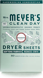 MRS. MEYER'S CLEAN DAY Dryer Sheets, Fabric Softener, Reduces Static, Infused with Essential Oils, Birchwood, 80 Count