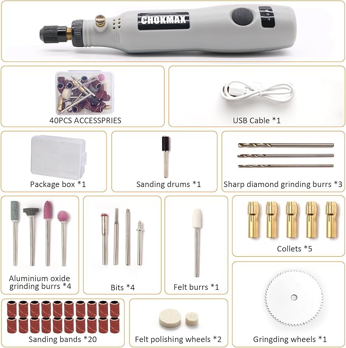 Cordless Rotary Tool, 3.7V Li-ion Mini Rotary Multi-Tool Kit with Variable Speed, 42pcs Accessories Kit Electric Rotary DIY Grinder for Polishing, Cleaning and Engraving
