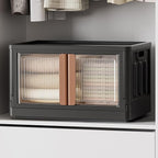 HAIXIN Storage Bin with Lid 19 Gal - Foldable Closet Storage and Organization Plastic Stackable Storage Box with Rollers Black Cube Container for Home Garage Office Craft, 1 Pack