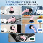 Electric Spin Scrubber Upgraded Battery with Extra-Long Runtime, IPX7 Waterproof Power Cleaner with 7 Brush Heads, 2 Speeds Adjustable Long Handle for Bathroom, Floor, Shower, Tile & Kitchen Cleaning