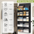 AOODA 2 Pack Over the Door Organizer, Large Capacity Closet Door Hanging Organizer, Clear Deep Pockets Baby Storage for Nursery, Bathroom, Bedroom, Pantry, Diapers (Black)