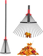 Garden Rake for Leaves: 70 Inch Adjustable Long Handle 18 Metal Tines with 8-17" Expandable Head Heavy Duty Metal Rake for Lawns Leaves Yard Grass Camping Debris
