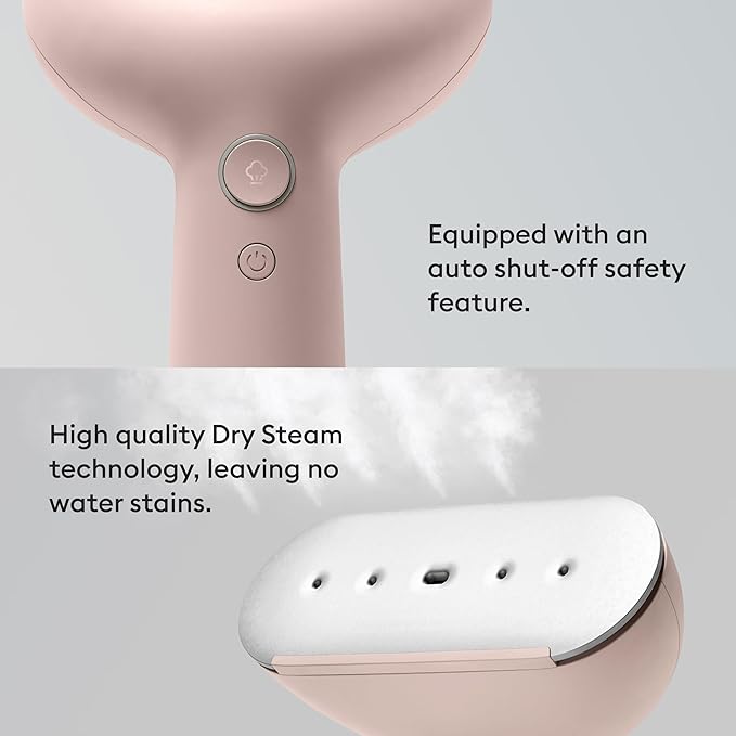 Steamery Handheld Clothes Steamer Cirrus 3, 1200W, US Plug, Heated Ironing Plate, Fast Heat Up, Garment Wrinkle Remover, Pink