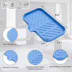 Silicone Bathroom Soap Dishes with Drain Spout Bathroom and Kitchen Sink Organizer,Sponge Holder,Dish Soap Tray,Perfect for Dispenser,Scrubber,Bottle,Cup on Counter Lichen Blue 9.6"×5.3"
