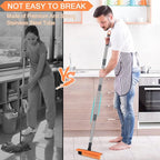 2 in 1 Floor Brush Scrubber with Long Handle Telescopic 3 Poles 61.8'' Grout Brush Scrape Stiff Bristle Cleaning Scrub Brush with Squeegee 180°Rotating Tile Brush for Cleaning Bathroom Glass Patio