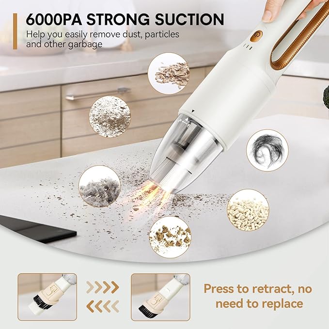 2-in-1 Mini Cordless Vacuum Cleaner, Handheld Vacuum Cleaner, USB Rechargeable Car Vacuum Portable, Quickly Dust Removal, for Hardwood Floor, Carpets, Pet Hair, Car, Office & Home Cleaning