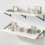 Fun Memories Floating Shelves for Wall, 12 Inch Deep Floating Shelves Set of 2, 48W x 12D Large Wall Shelf with Sturdy Metal Brackets for Living Room, Bathroom, Bedroom and Kitchen, White