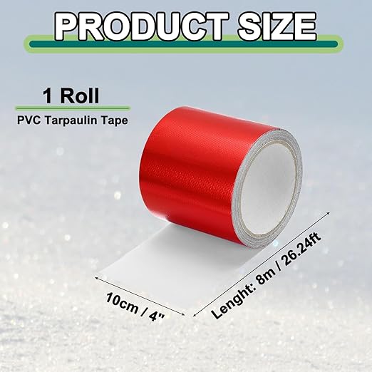 PATIKIL Awning Repair Tape 8m x 10cm Waterproof Canvas Tape High Adhesive Tear Repair Patch Kit for PVC Tarpaulin Tent Awning Fabric RV Sail Boat Cover, Red (4" x26.24ft)