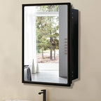 Bathroom Medicine Cabinet with Mirror, Recess or Surface Mount, Single Door Cabinet Famerhouse Bathroom Mirror with Storage Cabinet (Brush Black, 16"x26")