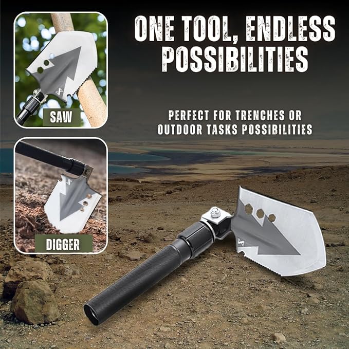 Folding Camping Shovel - Portable Survival Military Tool with Multi-Function Gear for Emergency & Adventure - Collapsible Shovel for Outdoor Camping & Hiking