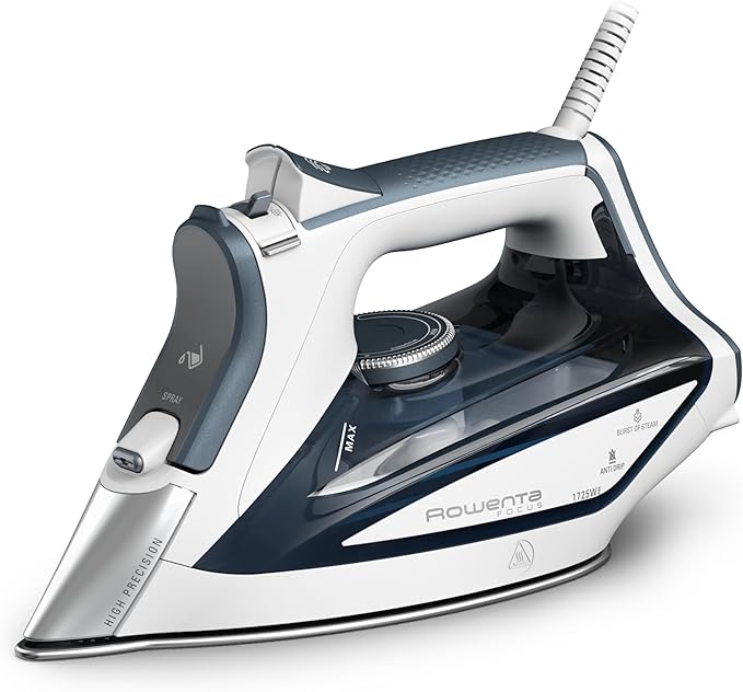 Rowenta Iron Steamer for Clothes, Powerful Steam Iron with Steamers, Focus Stainless Steel Soleplate, 400 Microsteam Holes, Lightweight, Leakproof, 1725 Watts, DW5280