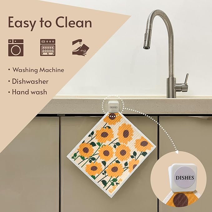 Swedish Dishcloths for Kitchen, 8 Pack Flower Reusable Paper Towels Washable, Non-Scratch Swedish Kitchen Towels, Super Absorbent Cellulose Dish Cloths, Eco Friendly Gifts