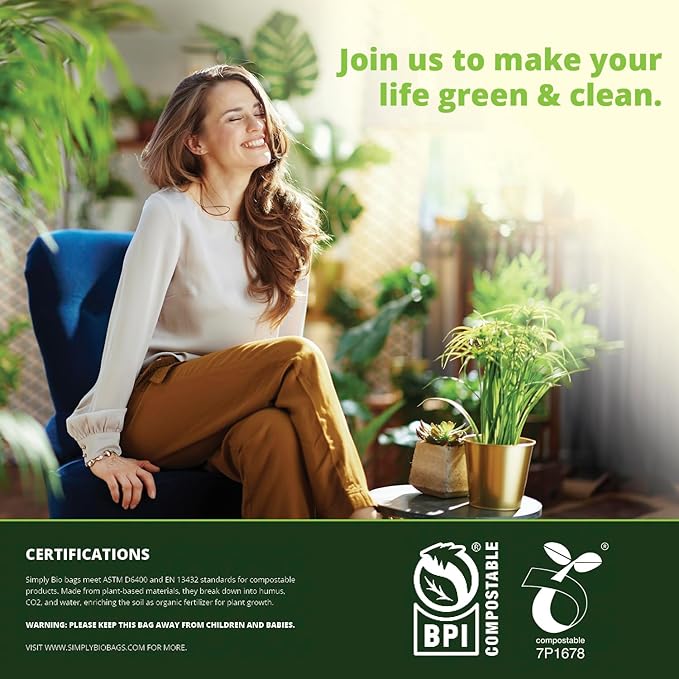 3 Gallon Compostable Trash Bags Liners Drawstring, Heavy Duty Extra Thick 1 Mil, 11.36 Liter, 50 Bags, Small Kitchen Food Scrap Waste Bag, ASTM D6400, US BPI and OK Compost Home Certified