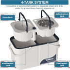 Gen 1 Large-Capacity Spin Mop and Bucket – for Big Homes & Deep Cleaning Days,4-Chamber System Separates Dirty & Clean Water, 2-GAL Heavy-Duty Design with Wheels & 6 Refill Mop Heads - White/Grey