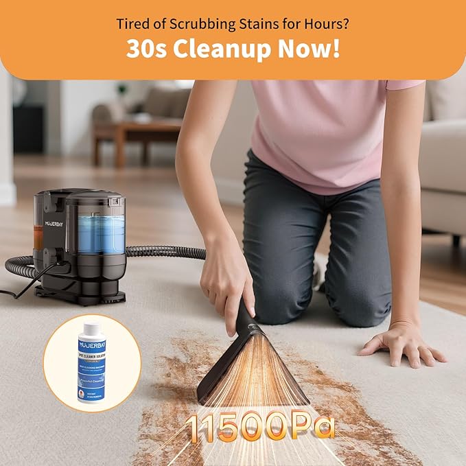Miniboo Carpet Cleaner, Compact & Powerful Upholstery Cleaner Machine,Portable Spot with 360°Wheels, 1.3-inch Deep Stain Small Rug Cleaner for Car, Stairs, Couches