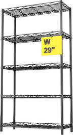 HOMEFORT 5-Tier Wire Shelving Unit, Extra Wide Metal Storage Rack, Free Standing Rack, Durable Organizer Perfect for Pantry Closet Kitchen Laundry Organization in Black, 29" W x 14" D x 61" H