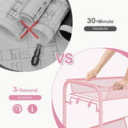 TOOLF 4 Tier Rolling Utility Cart - Durable Metal Design Pink Utility Cart, Storage Trolley on Wheels with 3 Hooks, Perfect for Kitchen, Bathroom & Laundry Room Organization