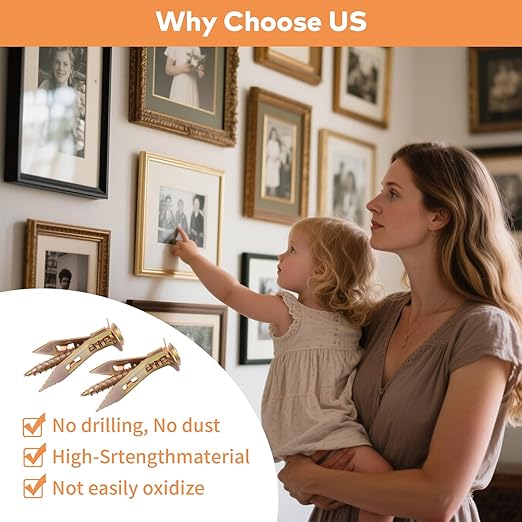 160 Pcs Self Drilling Drywall Anchors with Screws Kit, 80 Sheetrock Anchors (0.47x1.18inch) & 80 Zinc Plated Expansion Screws, Easy Application No Drill Needed, Hold 66LB for Wall Hanging