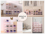 Kuject X-Large Shoe Storage Boxes Organizers Clear Plastic Stackable 12 Pack, Shoe Rack & Holder Substitute, Sneaker Containers, Toy Storage Organizer Bins for Entryway, Closet, Under Bed, Pink