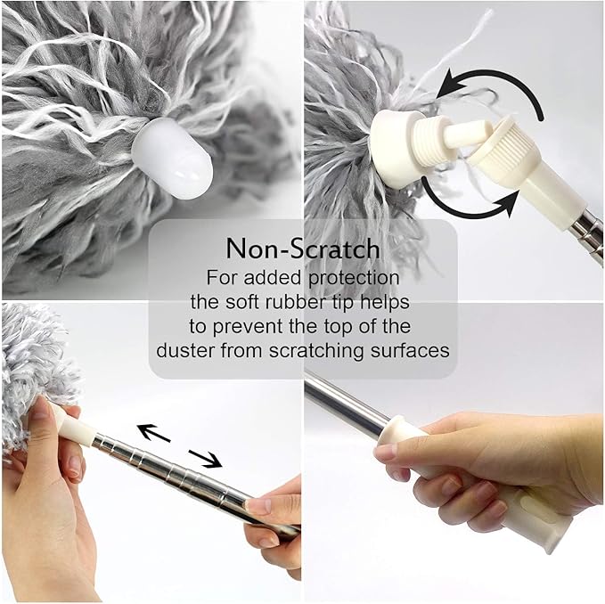 Microfiber Ceiling Fan Cleaner with 30–100" Telescopic Pole – Extendable Duster for High Ceilings and Fans, Bendable Washable Head, Reusable Cleaning Tool for Furniture, Cars, Keyboard