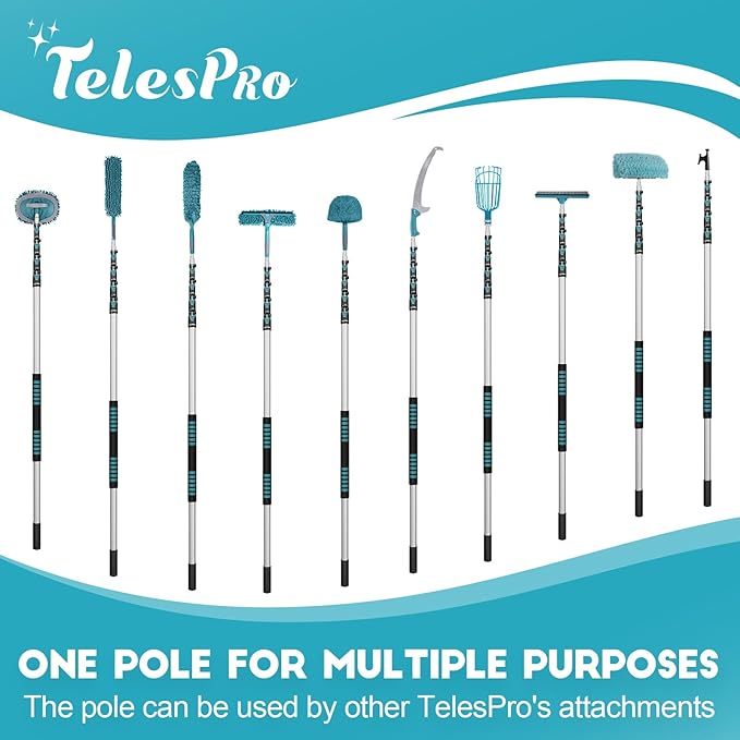 30 Feet High Reach Window Squeegee with 6-24 Ft Extension Pole, Window Cleaner Tool with 5-Stage Telescoping Pole, Window Cleaning Kit with Rotatable Head (2 Squeegee & 2 Microfibre Cloths)