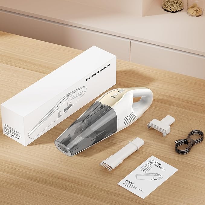 Handheld Vacuum Cordless, 16000Pa 160W Car Vacuum Cleaner with LED Screen,30Min Powerful Hand Held Vacuum Cleaner Portable Cordless Lightweight LED Light Fast Charge Multi-Nozzles for Home Car Office