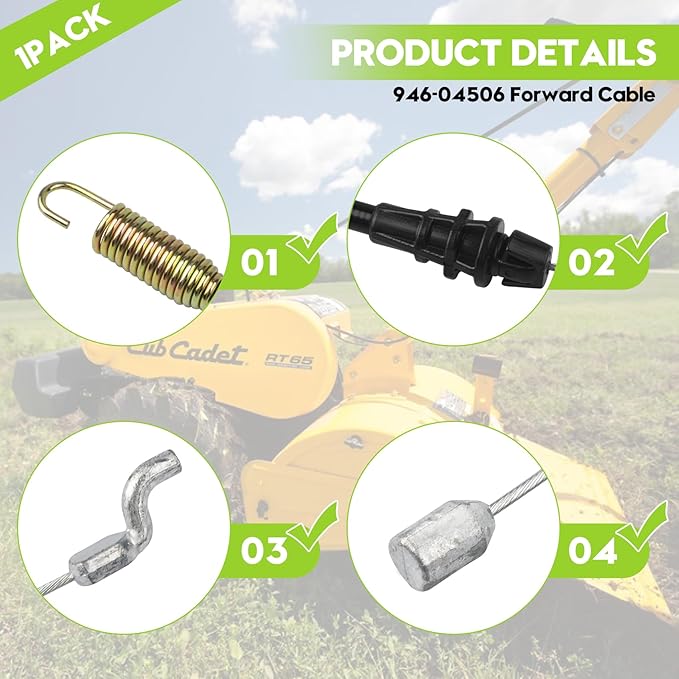 946-04506 Forward Cable for Cub Cadet, Craftsman, Huskee and Yard-Machines Rototillers, Fits Models RT35 RT45 RT75 RT100 VT100 404 CRT 40M 400 CRT, Replaces Part Number 746-04506 946-04504 746-04504