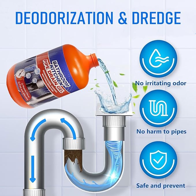 drain clog remover,Drain Clog Dissolver, Drain Opener-Cleaner,Toilet Clog Remover-Professional Strength Liquid Pipe Build Up Remover 500mL per bottle (2 pcs)