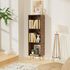 Lkeiyay Wooden 3 Cube Open Bookcase,3 Tier Mid-Century Bookshelf with Legs, Modern Storage Display Cabinet Organizer Bookshelves for Bedroom,Living Room,Office (Rustic Brown)