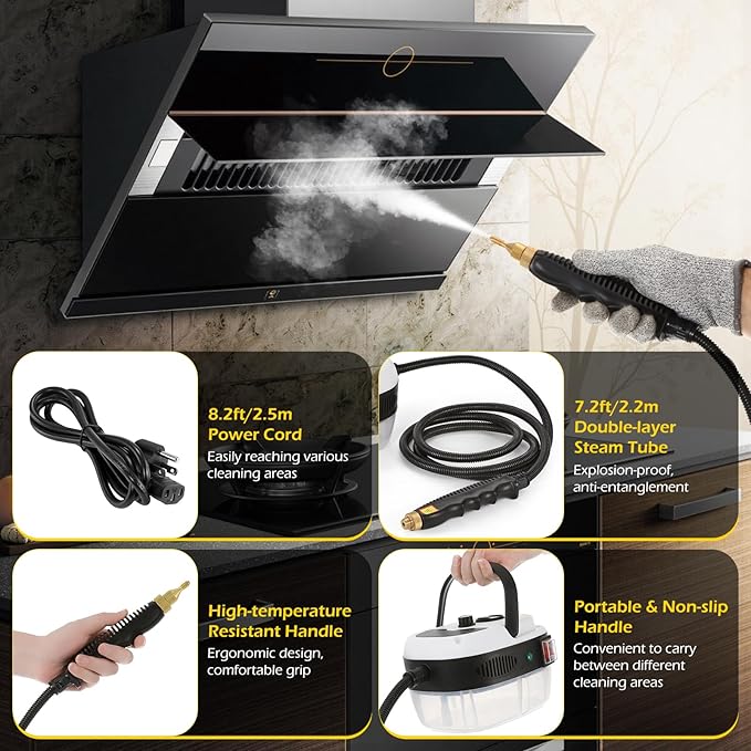 Dyna-Living Steam Cleaner 2500W Car Steamer for Auto Detailing Handheld Steamer Cleaner for Home, High Pressure Steam Cleaner with 1L Water Tank Portable Steamer for Cleaning Kitchen Hood Use