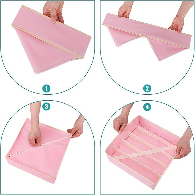Bra Storage Drawers Organizer for Clothing Underwear Drawer Organizer Dividers Foldable Storage Cube Bins for Bra,Socks, Underwear,3 Pack （Pink）