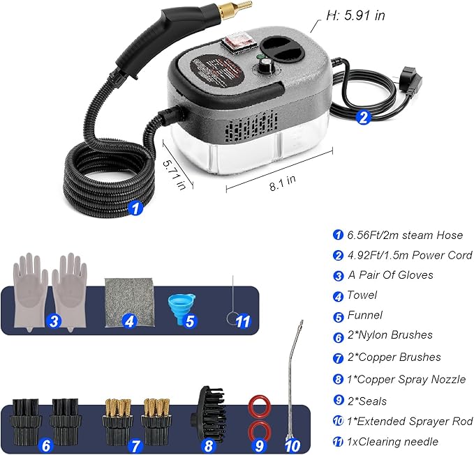 Steam Cleaner,15s Heat-Up,1.4L Tank,Steamer for Cleaning with 10 pcs Accessories,Multi-2500W High Temperature and Pressure handheld steamer,Steam Clea (4-【02】Gary)