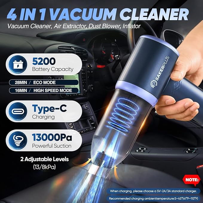 Car Vacuum Cleaner- 3 in 1 Cordless Handheld Vacuum Cleaner, 13000Pa High Power Car Vaccum Cleaner with Brushless Motor,Adjustable Cars Vaccum Portable Cordless for Cars,Desktop-DBS03