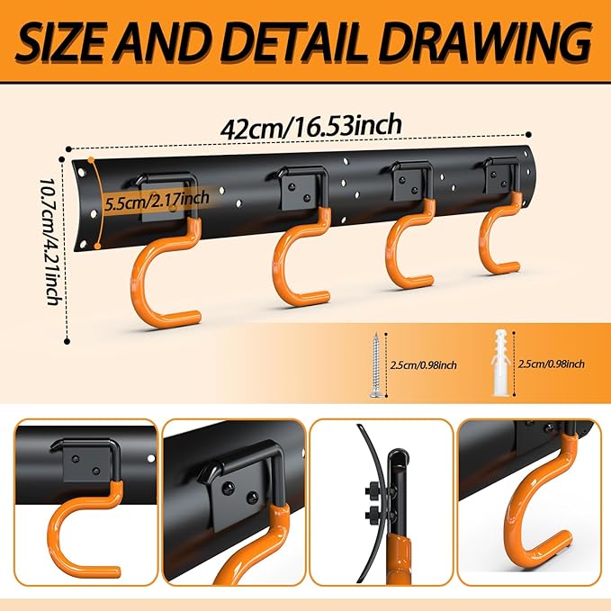 3-H 12×16" All Metal Garden Tool Organizer, Garage Tool Organizer, Broom Holder Wall Mount for Garage, Shed, Garden, Basement Hanging and Organizing Rake, Mop, Shovel, Hose