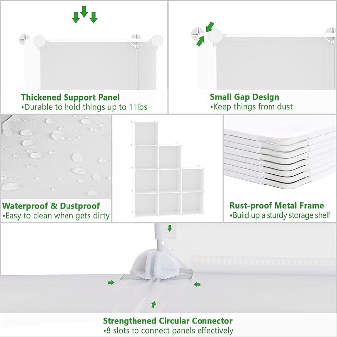 C&AHOME Cube Storage, 9-Cube Bookshelf, Plastic Closet Cabinet Organizer, DIY Stackable Bookcase, Modular Shelving Units Ideal for Home, Office, Kids Room, 36.6" L x 12.4" W x 48.4" H Milky UPCS09M