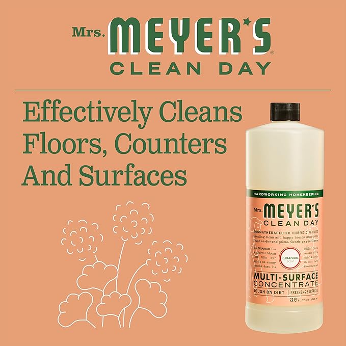 MRS. MEYER'S CLEAN DAY Multi-Surface Cleaner Concentrate, Use to Clean Floors, Tile, Counters, Geranium, 32 fl. oz - Pack of 2