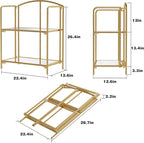 Crofy No Assembly Folding Bookshelf for Living Room, 2 Tier Gold Collapsible Book Shelf for Home Office, Portable Bookcase Storage Organizer