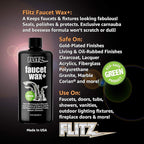Flitz Faucet Wax Plus - 7.6oz Bottle of USA-Made, Water-Based Faucet Cleaner & Polisher for Water Stains, Fingerprints, & More - Metal Wax for Bronze, Nickel, Chrome, Brass - Granite Polish (1 Pack)
