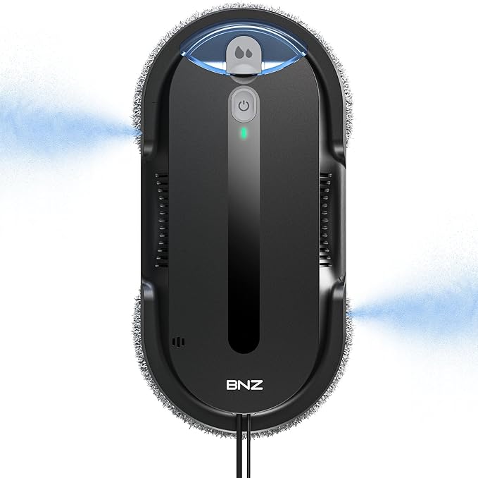BNZ Smart Window Cleaning Robot, Twin Turbo & Dual Auto-Spray Window Cleaner with Multiple Safety System, AI Path Planning, Frameless Edge Detection, K1, Matt Black