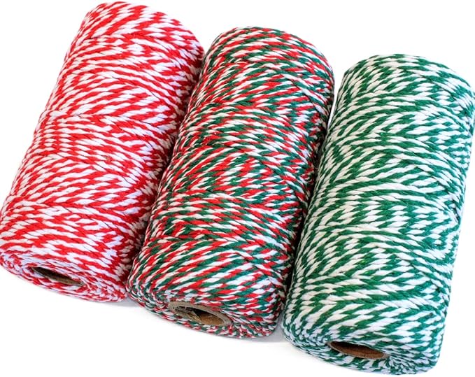 Cotton Twine Green and White Baker String 2mm Thick 328 Feet Christmas Twine for Gift Wrapping DIY Crafts Home Decoration Gardening