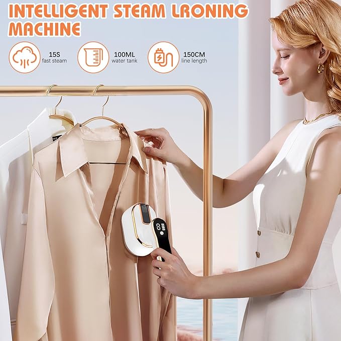 Upgrade Saker plus Steam Iron, 3 Steam Levels Clothes Steamer, 2-In-1 Steamer and Iron Professional Heavy-Duty Steam Travel Irons for Clothes, Suitable for Wool, Silk, Knitwear, Linen (White)