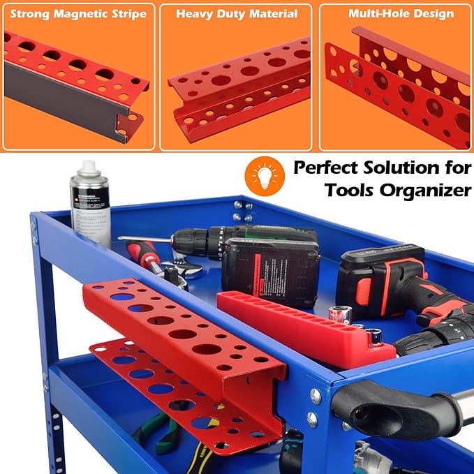 MUTUACTOR Magnetic Screwdriver Holder,Heavy Duty Magnetic Mount Red Screwdriver Organizer,Magnetic Tool Holder Durable Storage Holder for Screwdriver Plier Shear Tool Chest Cart Workbench,1PCS