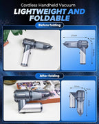 Saker Car Vacuum Portable Cordless, Foldable Mini Handheld Vacuum Cordless and Air Duster 17000PA High Power Vacuum Cleaners for Home,Cars,Office Cleaning HL133 Silver