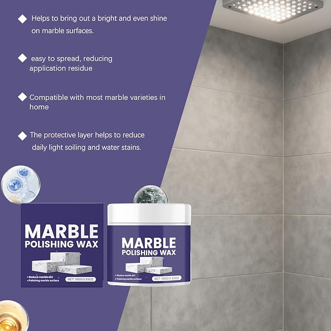 Marble Polishing Wax, Gentle Stone Polish Wax, Ceramic Tile Cleaner for Kitchen, Bathroom and Floors, Durable Shine, Smooth Finish, Marble Care and Protection, Easy to Apply (5Pcs)