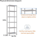 REGILLER 6 Wire Shelving Steel Storage Rack Adjustable Unit Shelves for Laundry Bathroom Kitchen Pantry Closet (16.7L x 11.9W x 64H, Silver)