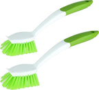 PHYEX 2-Pack Kitchen Green Scrub Brush for Cleaning Dishes Pots Pan Sink and Bathroom with Comfortable Long Handle