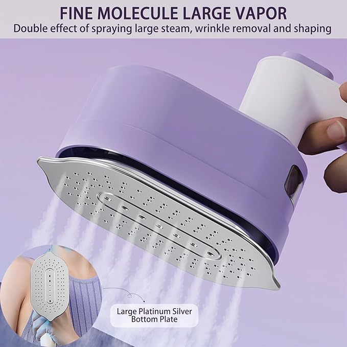 Travel Steam Iron, 180 °Rotating Handle Foldable Hanging Ironing Machine, Portable Mini Dual-Purpose Steam Iron for Both Dry and Wet Use, Essential for School Dormitories & Business Trips (Purple)