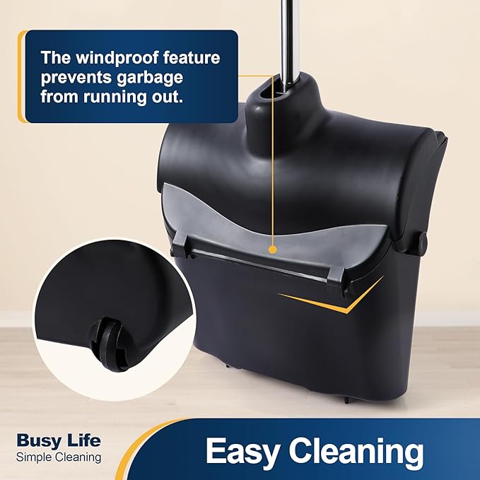 Yocada Commercial Dustpan with Wheels and Windproof Cover Indoor&Outdoor Commercial Dustpan for Courtyard Garage Kitchen Office Mall Lobby Sweep Dust Fallen Leaves Pet Hair Floor Rubbish