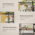 Ulif U13 Medium Over Washer and Dryer Storage Shelves, 6 Tiers Laundry Room Standing Shelf with 2 Hanger Rods, Space Saver Clothes Drying Rack, 57.8" W x 22" D x 77.4" H, Black