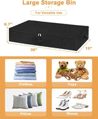 punemi Under Bed Storage Container, 2 Pack Underbed Storage Bags With Lid, Foldable Sturdy Clothes Storage Organizer W/ 3 Handles, Ultra Thick Fabric Blanket Shoe Storage Box, 30x15x6.7inch, Black